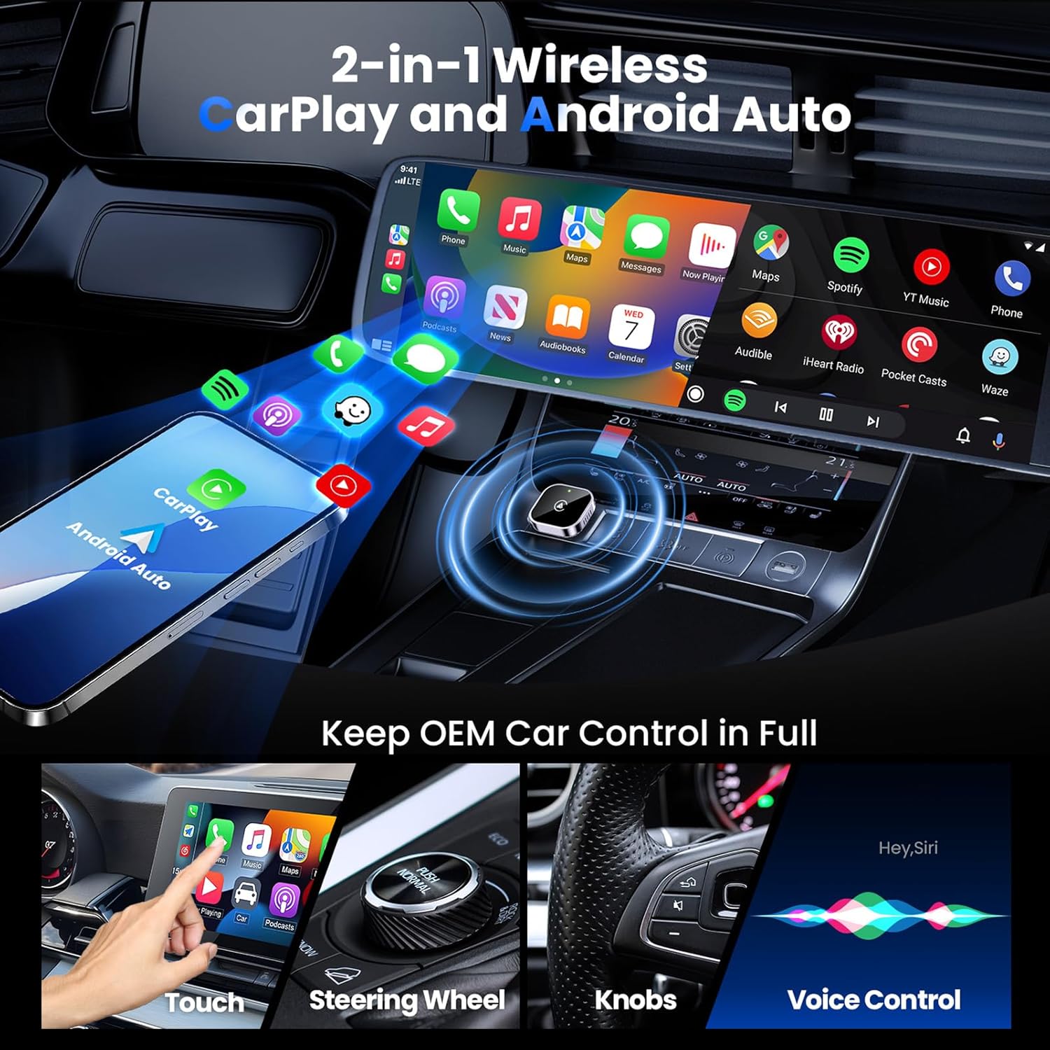 DriveLink Pro™ 2-in-1 Wireless CarPlay & Android Auto Adapter